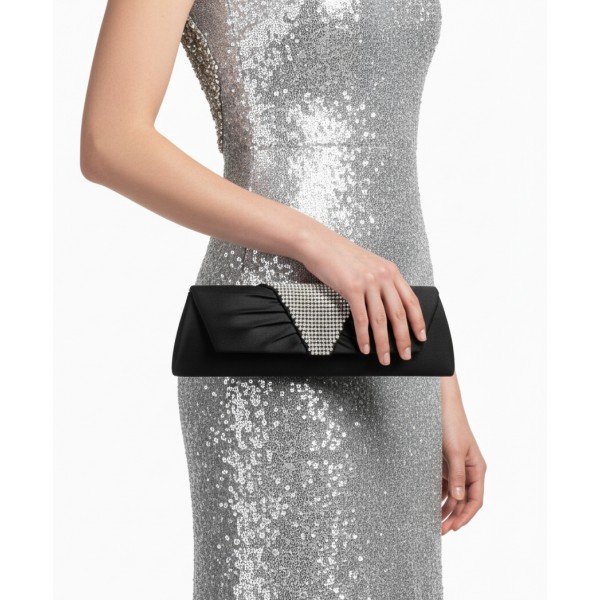 Evening Bag - Metal Mesh Accent Flap Clutch - Black- BG-92053B